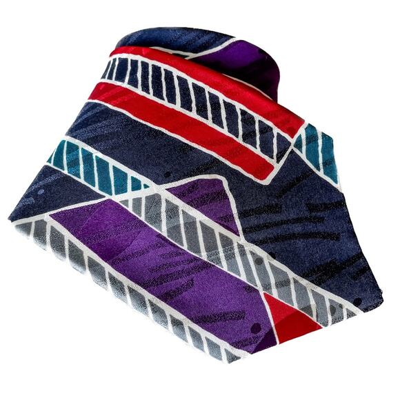 Vintage 80s Halston IIII retro abstract 100% silk tie necktie red purple 4" w - Picture 5 of 5